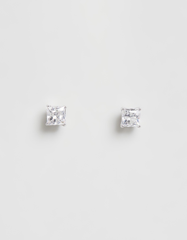 Swarovski - Stilla Attract stud earrings, Square cut, White, Rhodium plated