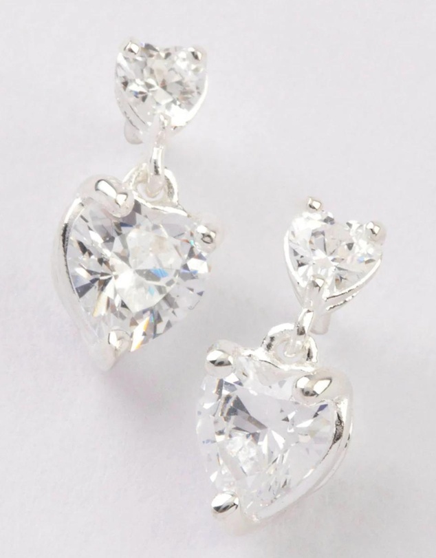 Lovisa - Sterling Silver Cubic Zirconia Heart Stud & Drop Earrings