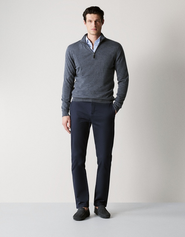 Trenery - Merino Half Zip Knit in Slate Blue