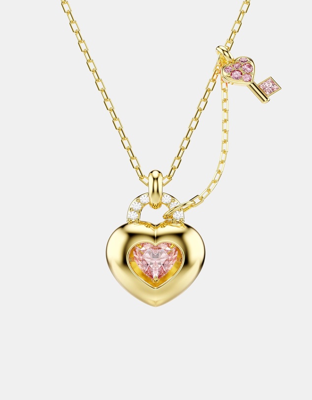 Swarovski - Idyllia Pendant, Mixed Cuts, Heart, Key, Pink, Gold-Tone Plated