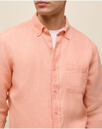 Trenery - Regular Fit Linen End On End Shirt in Shell Pink