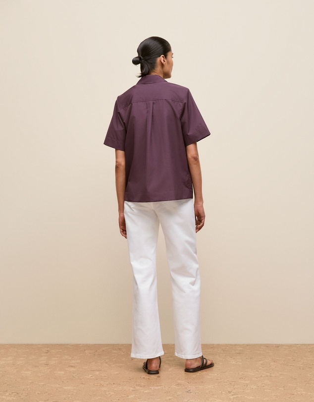 Trenery - Cotton Poplin Short Sleeve Shirt in Dark Plum