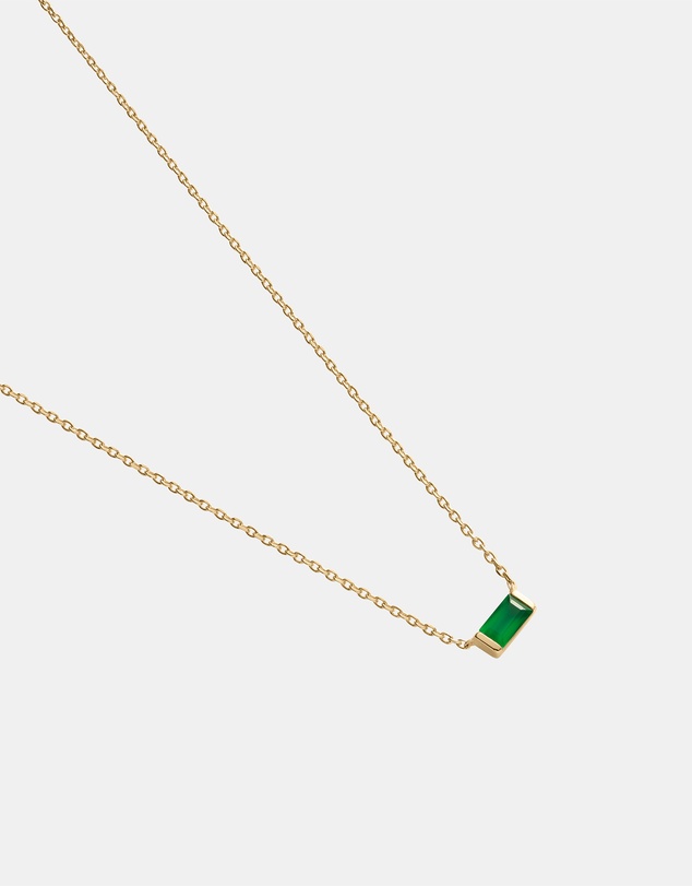 Kirstin Ash - Baguette Birthstone Necklace May Green Onyx