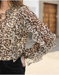 Sosandar - Leopard Print Lace Up Blouse