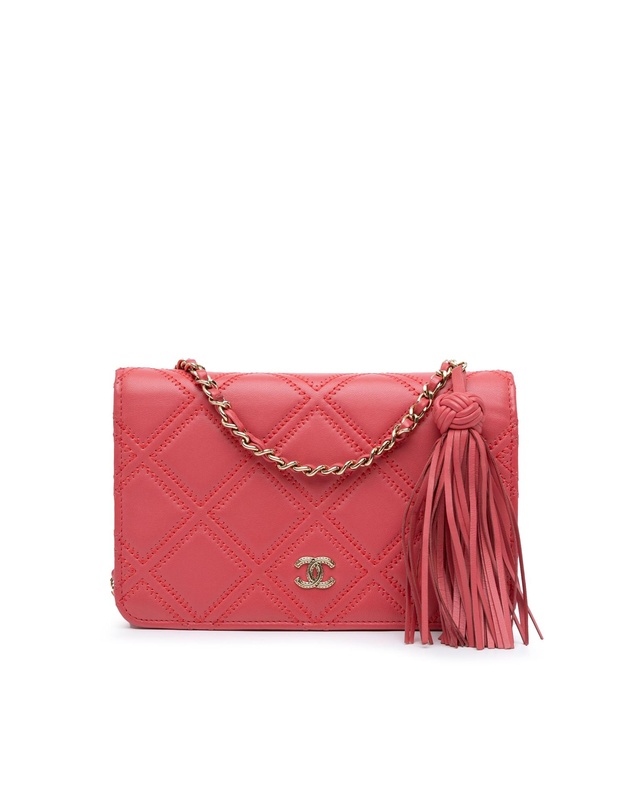 Chanel - Pre-Loved Quilted Lambskin Double Stitch Tassel Wallet On Chain