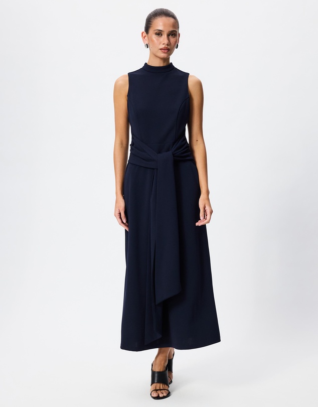 Tussah - Lillian High Neck Tie Waist Midi Dress
