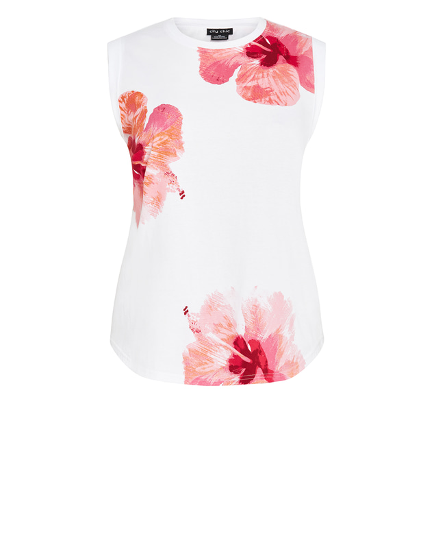 City Chic - Plus size Festival Fleur Tank - ivory