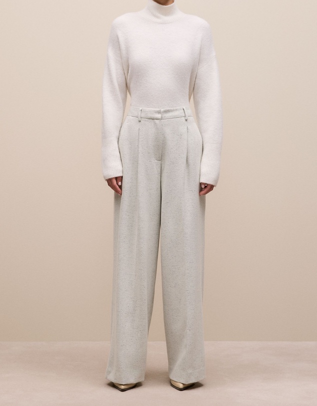 Trenery - Italian Wool Blend Wide Leg Pant in Light Grey Marle
