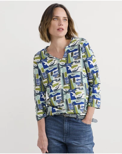 Seasalt - Seasalt Cornwall Green 3/4 Kellow Top