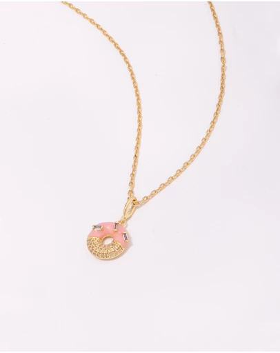 Wanderlust + Co - Donut Strawberry Glazed Gold Necklace