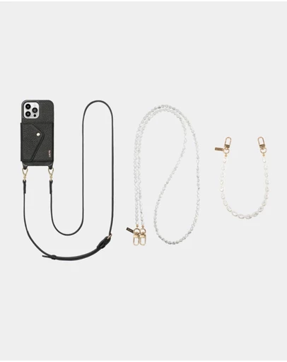 LOUVE COLLECTION - Leather Phone Case Wallet & Strap + Pearl Crossbody Chain & Wristlet