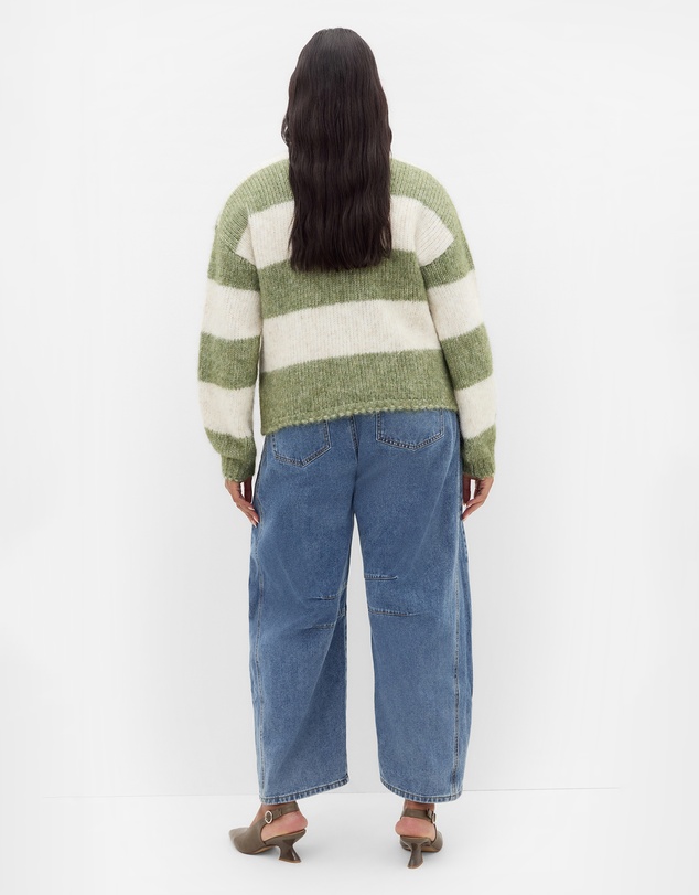 City Chic - Plus size Willow Stripe Tie Cardigan - matcha