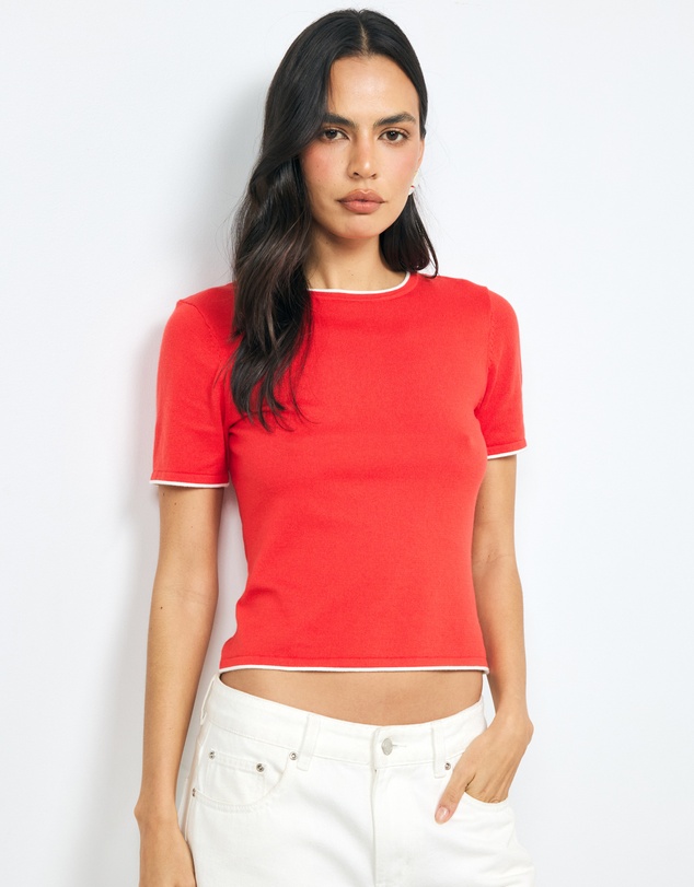 AERE - Ayla Contrast Organic Cotton Knit Top