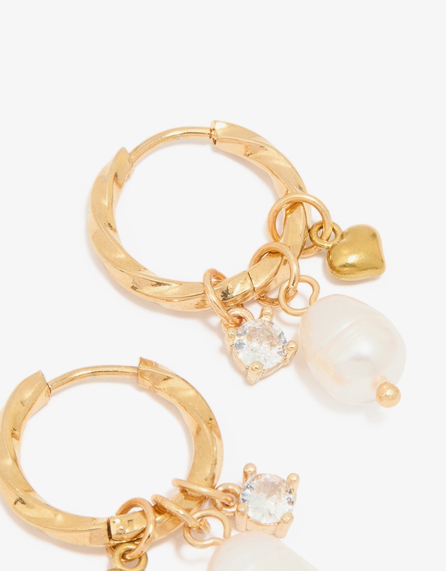 Lovisa - Waterproof Gold Plated Stainless Steel Freshwater Pearl Twist Hoop Earrings