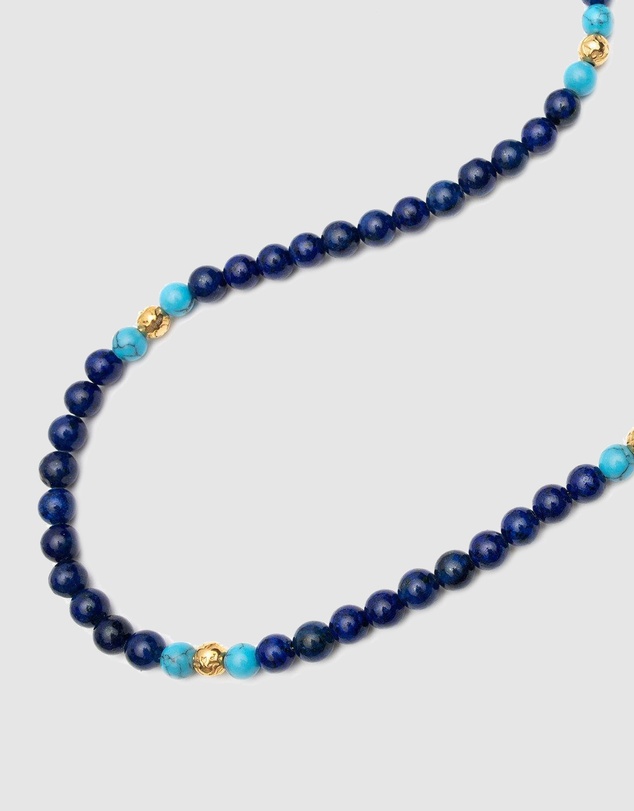 Nialaya Jewellery - Beaded Necklace with Blue Lapis, Turquoise, and Gold