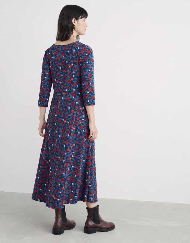 Seasalt - Seasalt Cornwall Blue Veronica Midi Dress in Organic Cotton Jersey