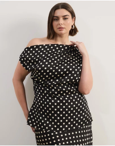 Atmos&Here Curvy - Lowen Satin Off Shoulder Top