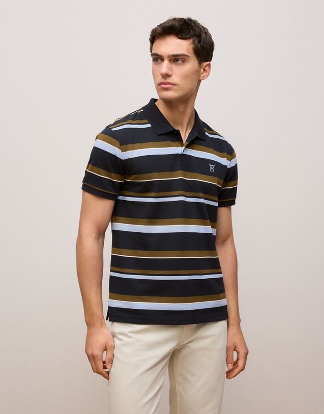 Trenery - Colour Block Stripe Monogram Polo in Navy