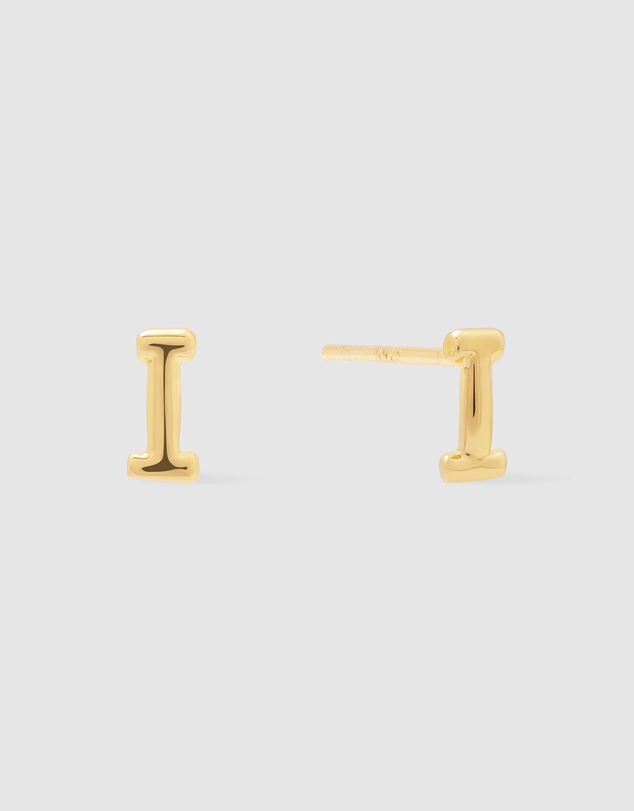 Wanderlust + Co - Alphabet Bubble Gold Stud Earrings - Letter I