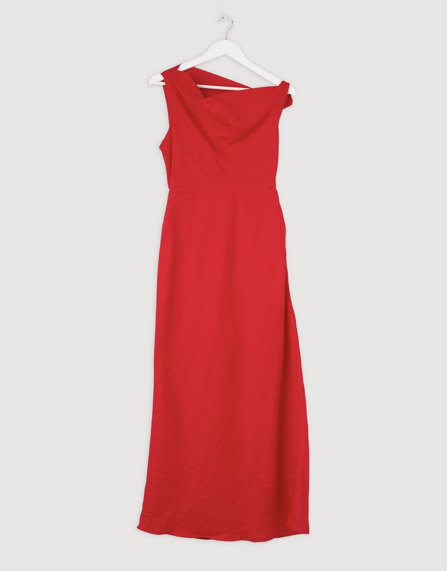Revibe - Repaired AERE Fia Linen Draped Off Shoulder Maxi Dress - AU 8