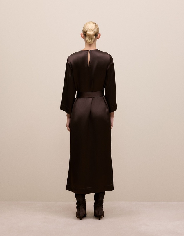 Trenery - Satin Belted Column Dress in Coffee Bean