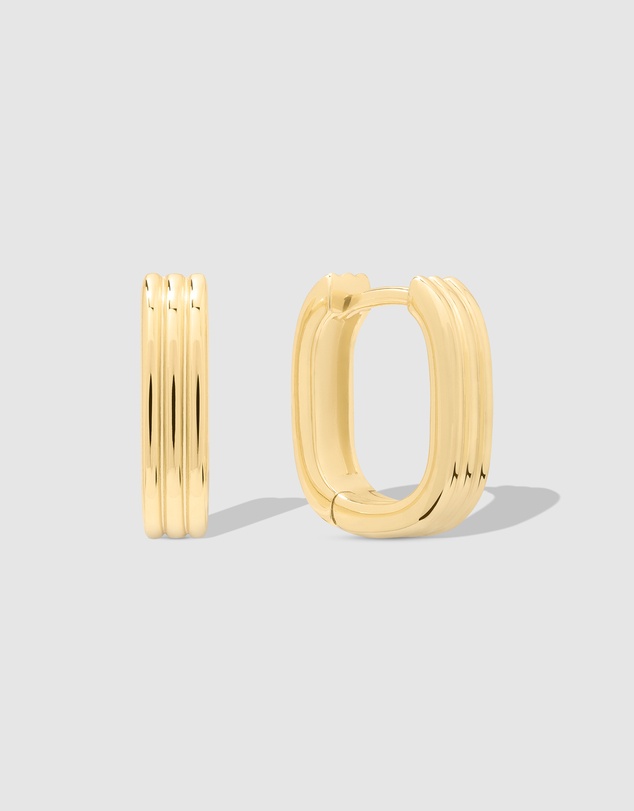 Wanderlust + Co - Triple Band Gold 10mm Huggie Earrings