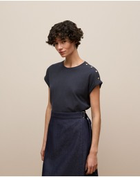 Trenery - Linen Cotton Button Detail T-shirt in Night Sky