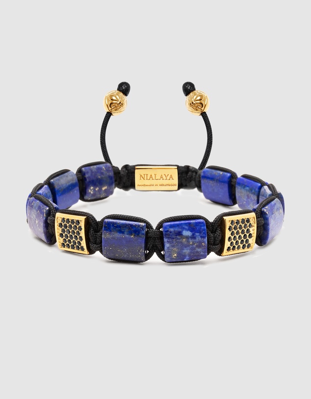 Nialaya Jewellery - The CZ Flatbead Collection - Blue Lapis and Black CZ