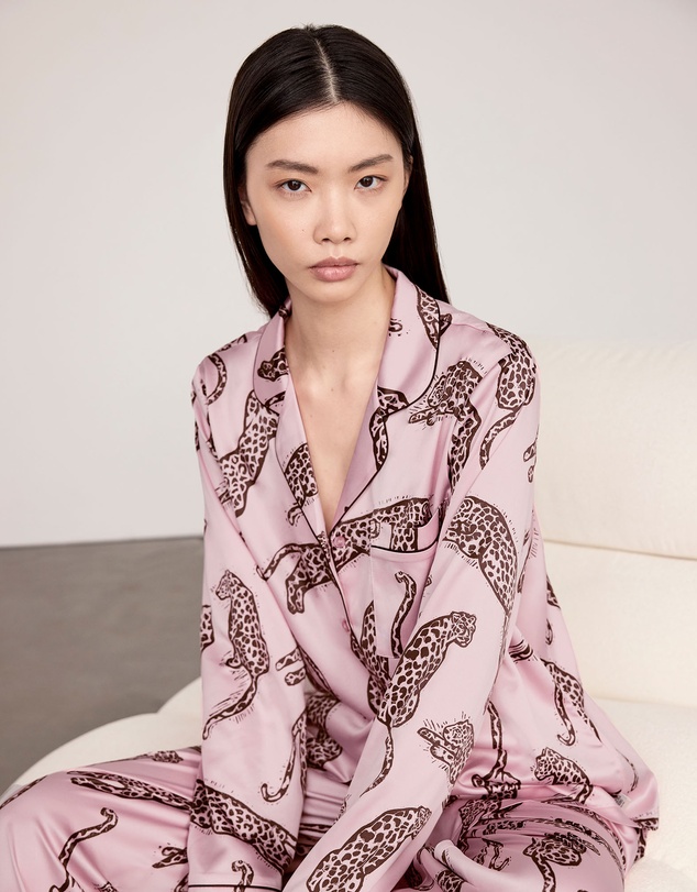 Chelsea Peers - Recycled Satin Lino Leopards Long Pyjama Set