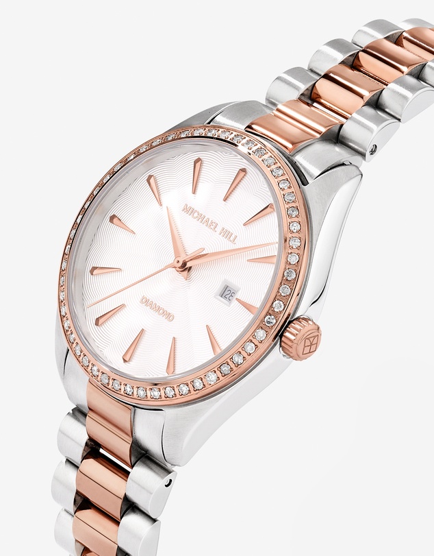 Michael Hill - Women's 0.60 Carat TW Diamond Bezel Watch in Rose Tone Stainless Steel.