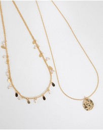 Lovisa - Gold Plated Freshwater Pearl & Molten Necklace Set