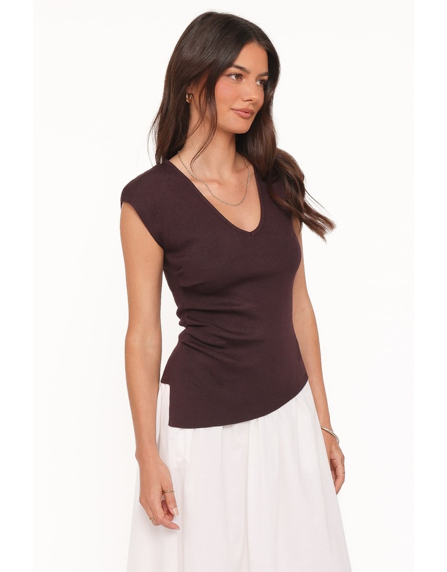 Petal & Pup - Tori Side Cinch Knitted Top - Chocolate Brown