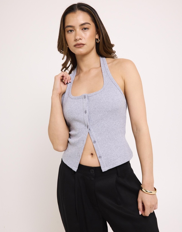 Subtitled - Saga Rib Button Halter Tank