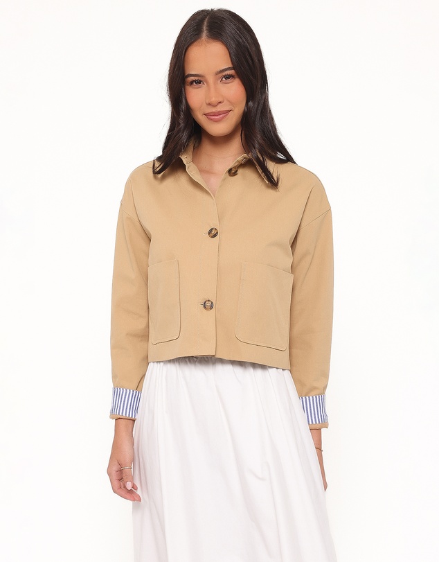 Petal & Pup - Mattie Cropped Trucker Jacket - Taupe