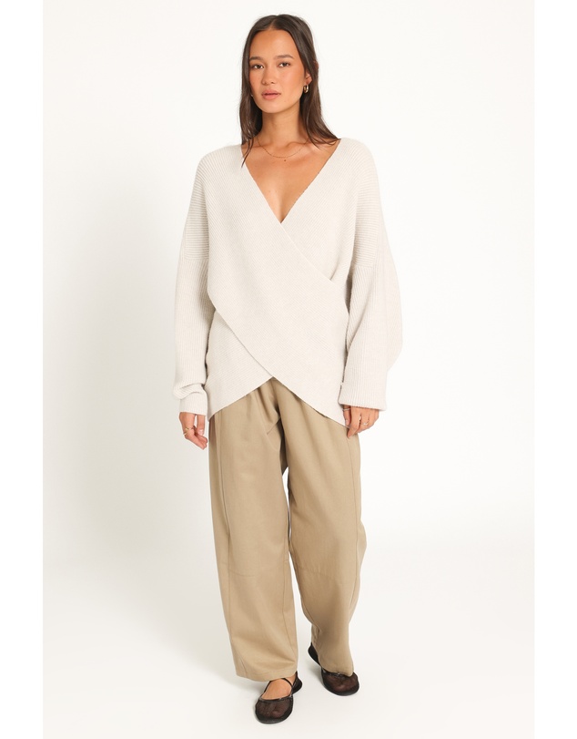 Petal & Pup - Stanton Oversized Wrap Sweater - Light Grey