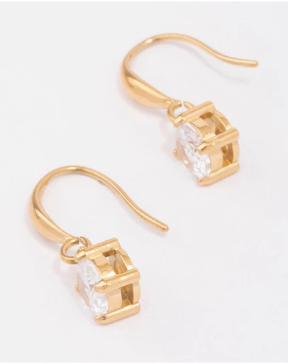 Lovisa - Waterproof Gold Plated Stainless Steel Cubic Zirconia Solitaire French Hook Earrings