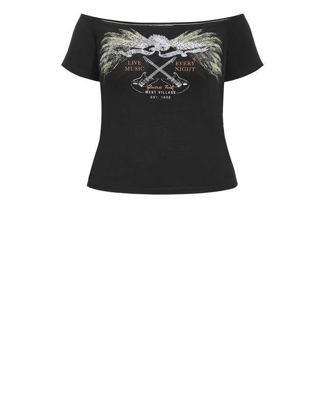City Chic - Plus size Urban Status Off Shoulder Short Sleeve Top - black