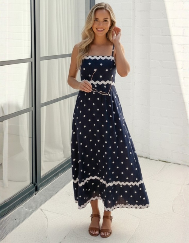Esther & Co - Priah Dress - Navy Spot