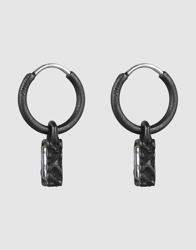 Kuzzoi - ICONIC EXCLUSIVE - Swarovski® Crystal Drop Hoop Earrings in Oxidised 925 Silver