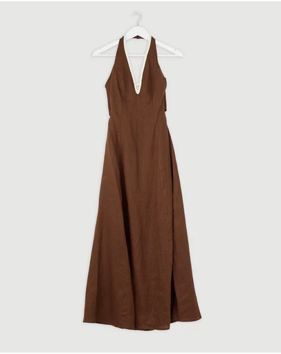 Revibe - Repaired AERE Zali Linen Halter Midi Dress - AU 6