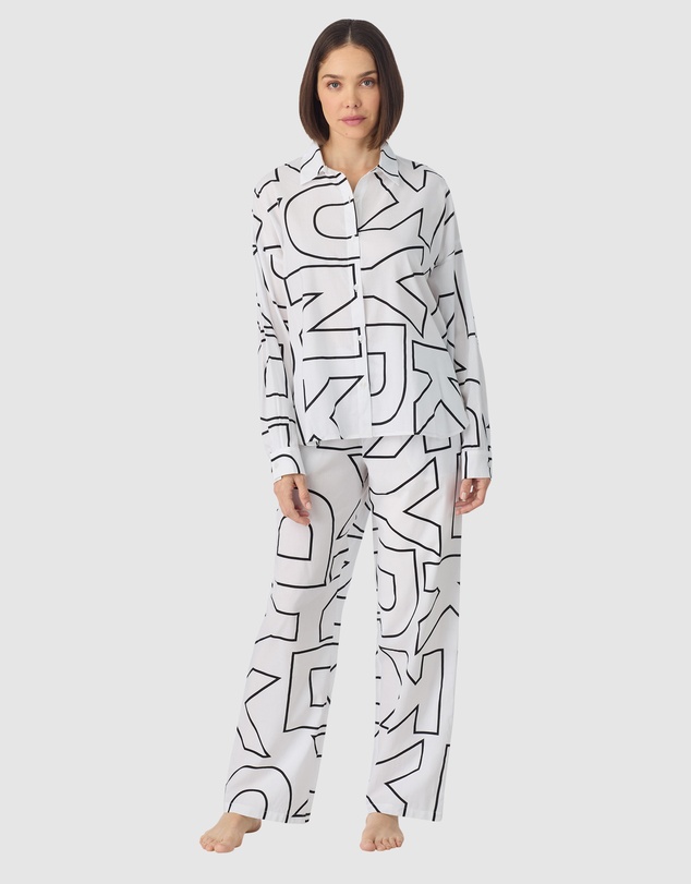 DKNY - Cotton & Viscose Button Up Long Sleeve Long Pyjama Set