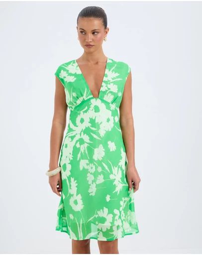 Calli - Fern Print V-Neck Midi Dress