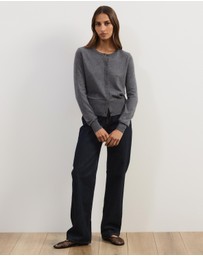 Atmos&Here - Elina Crewneck Knit Cardigan With Rib Hem