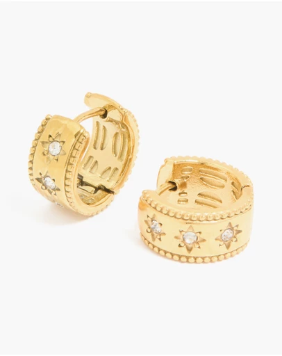 Lovisa - Waterproof Gold Plated Stainless Steel Cubic Zirconia Celestial Etched Hoop Earrings