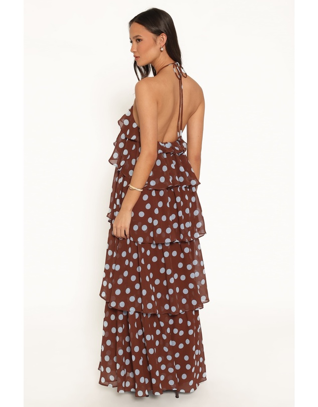 Petal & Pup - Chasity Halterneck Maxi Dress - Brown Polka Dot