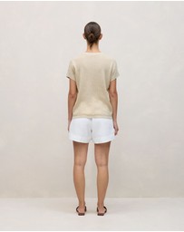 Trenery - Linen Cotton Cable Knit T-shirt in Flax