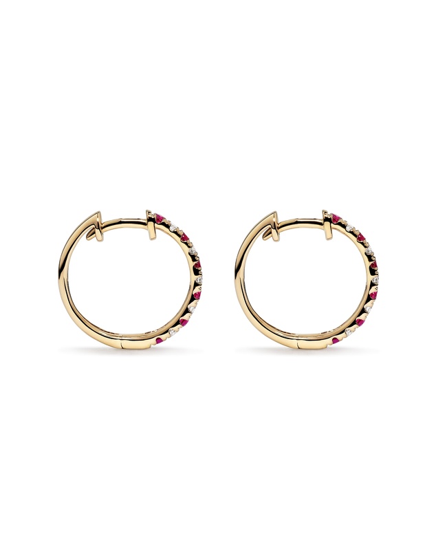 Michael Hill - 0.22 Carat TW Diamond and Created Ruby Huggie Hoop Earrings in 10kt Yellow Gold