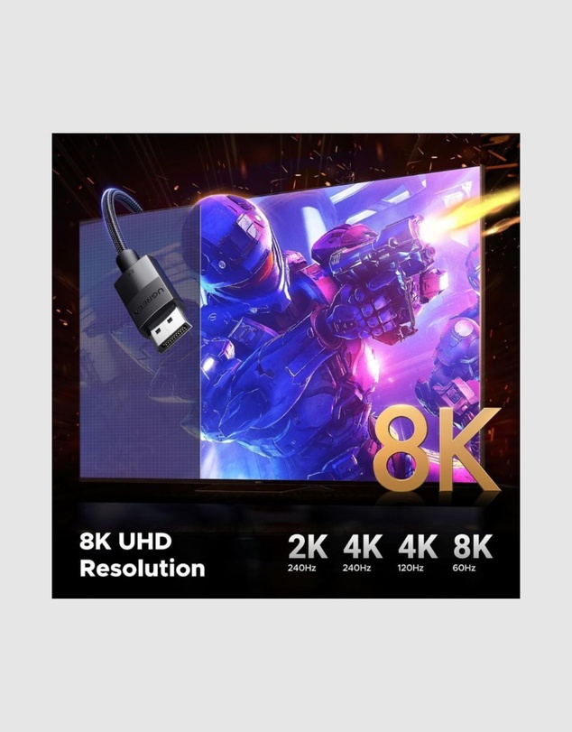 Ugreen - UGreen 8K DP 1.4 Cable UGREEN 2m Gaming 4K 144Hz