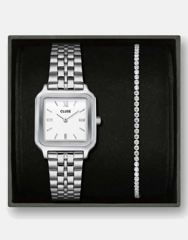 Cluse - Gracieuse Silver Link & Élevé Silver Tennis Bracelet Gift Set