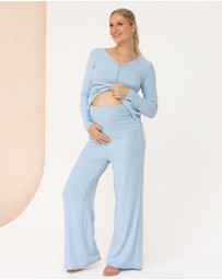 Angel Maternity - 3-Piece Isabelle Maternity Sleepwear Set - Baby Blue